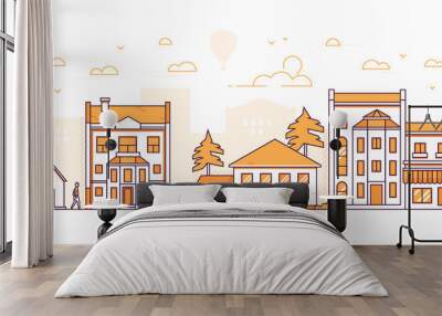 city block - modern thin line design style vector illustration Wall mural