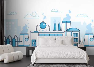 City factory - modern thin line design style vector illustration Wall mural