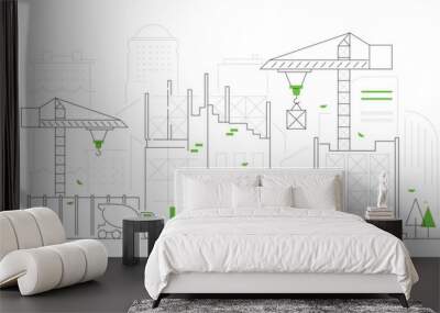 Construction site - thin line design style vector illustration Wall mural