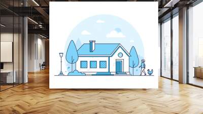 cottage house - modern thin line design style vector illustration Wall mural