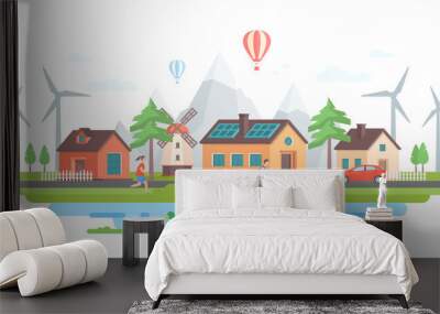 Eco-friendly village - modern flat design style vector illustration Wall mural