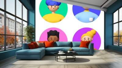 Four avatars of young people - realistic colorful 3d illustration Wall mural