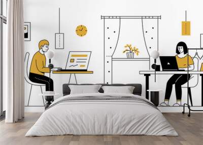 Home office - modern line design style illustration Wall mural