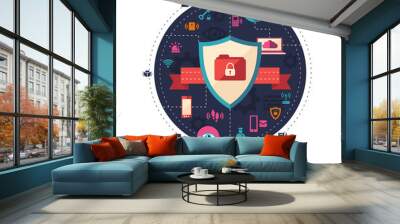 Illustration of flat design business illustration with security  Wall mural