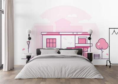 lovely cottage - modern thin line design style vector illustration Wall mural