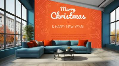 Merry christmas and happy new year social media poster template Wall mural