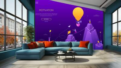 Motivation - modern colorful isometric vector web banner Wall mural