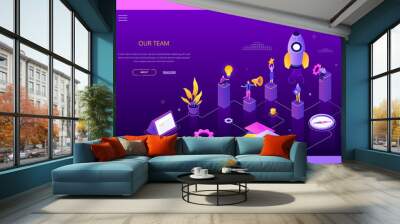 Our team - colorful isometric vector web banner Wall mural