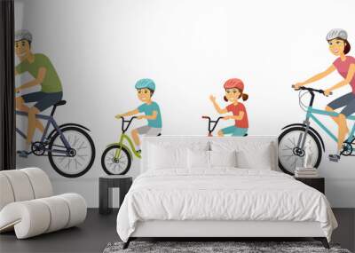 Parents and children cycling - cartoon people characters illustration Wall mural