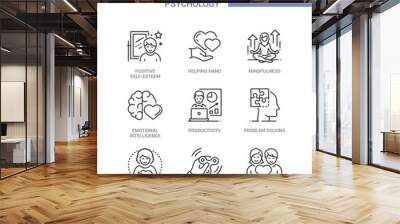 Psychology concept - line design style icons set Wall mural