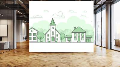 suburban landscape - modern thin line design style vector illustration Wall mural