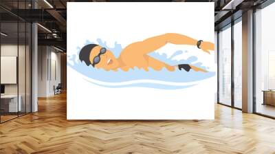 Swimming man - modern colorful vector cartoon character illustration Wall mural