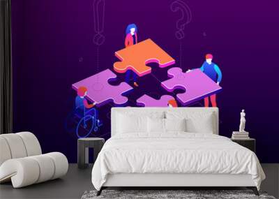 Teambuilding concept - modern colorful isometric vector illustration Wall mural