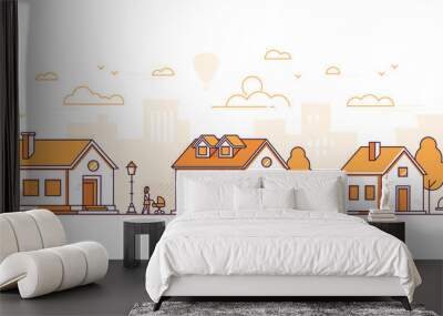 town landscape - modern thin line design style vector illustration Wall mural