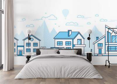 Town life - modern thin line design style vector illustration Wall mural