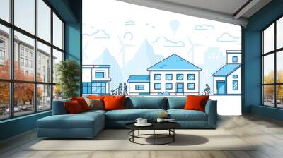 Town life - modern thin line design style vector illustration Wall mural