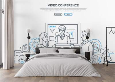 Video conference - modern line design style banner Wall mural