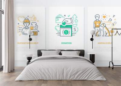 Volunteering concept - line design style banners set Wall mural