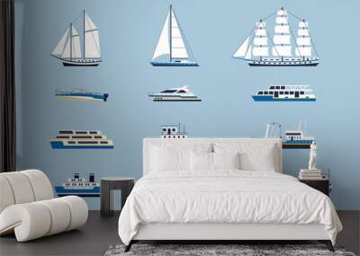 Water Transport - modern vector flat design icons set Wall mural