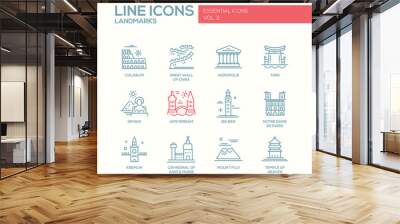 World landmarks icons set Wall mural