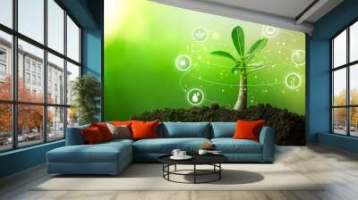 Environmental protection, renewable, sustainable energy sources. Plant growing with icons concept.sustainable development. ecology and world sustainable environment concept. Wall mural