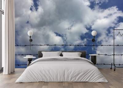 Barbed wire on cloudy sky background Wall mural