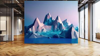 A Low Poly Mountain Range In The Ocean With A Blue Sky Iceberg Environmental Art 3d Modeling Generative AI Wall mural