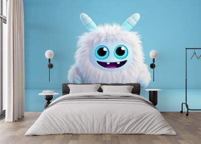 3D cute creature isolated on blue background Wall mural