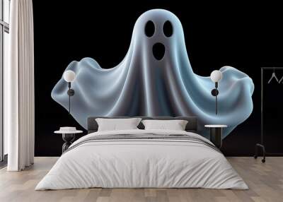 A 3D rendering of a ghost. The ghost is white and has a surprised expression on its face. It is looking at the viewer with its mouth open. Wall mural