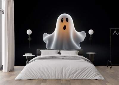 a cute and friendly ghost with a surprised expression on its face. the ghost is hovering in a dark v Wall mural