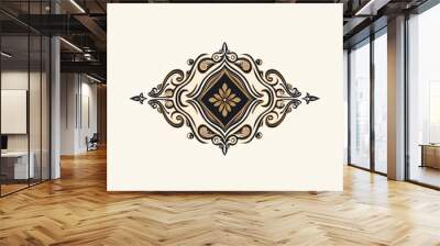 A gold and black ornate design isolated on a white background. Wall mural