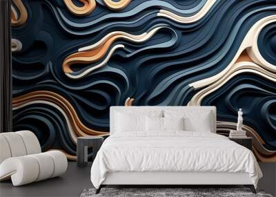 Abstract background with a flowing pattern of blue, white and orange waves. Wall mural