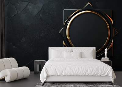 Black and gold circular frame on textured black background. Wall mural