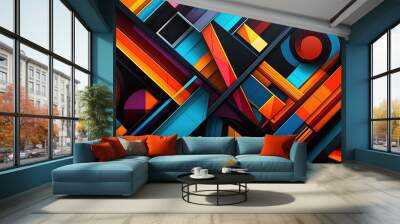 vibrant geometric shapes with a retro memphis style. bright colors and bold lines create a sense of energy and movement. Wall mural