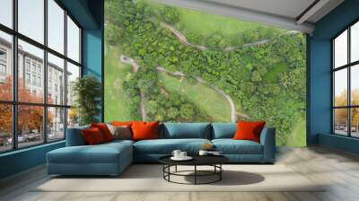 Aerial photography beautiful park lawn road path landscape aerial view Wall mural