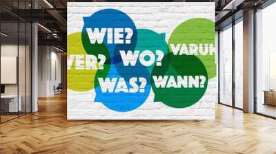 W-Fragen: wer, wie, was, wo, wann, warum Wall mural