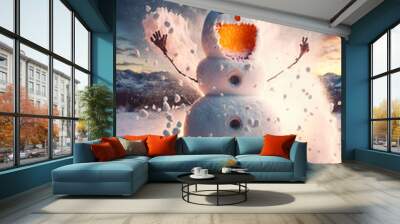 Exploding Christmas Snowman in a winter wonderland copy space happy holiday Wall mural