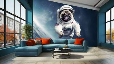 pug astronaut on the moon Wall mural