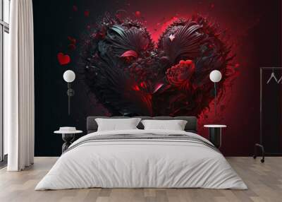 Valentines Day Hearts gothic romance inspired cinematic holiday with room for copy / print space love star crossed dark with deep passionate red Wall mural