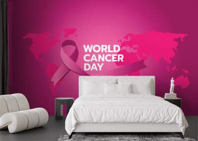 February 4 is World Cancer Day. Purple awareness ribbon  Wall mural