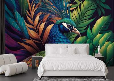 Beautiful Peacock in Bright Colors Wall mural