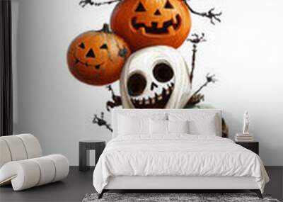 A whimsical stack of pumpkins, ghosts, and Halloween creatures in a fun, cartoonish style, perfect for a festive Halloween theme.
 Wall mural