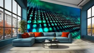 green binary code close up / stylish futuristic technology background Wall mural