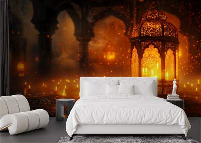 A vintage and spiritual background featuring a traditional lantern with candles in the backdrop Wall mural