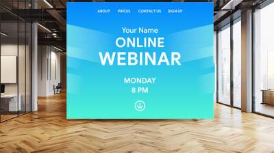 Abstract geometric blue light gradient online webinar media presentation header web page busines conference announcement background design vector template Wall mural