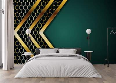 abstract luxury dark green overlap layer with golden line Wall mural