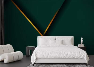 Dark green abstract background with overlap layers. luxury design concept with golden glitters dots element decoration Wall mural