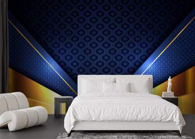 Elegant gold light polygonal on blue geometric banner. Luxury dark lines with paper material layer with golden stripe background Wall mural