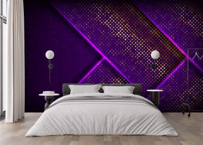 Luxury golden line background elegant purple shades in 3d abstract style. Luxurious gold illustration modern template deluxe overlap layer design Wall mural