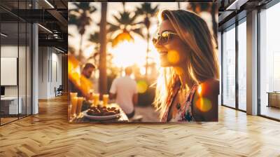 Beautiful woman at summer beach party Wall mural